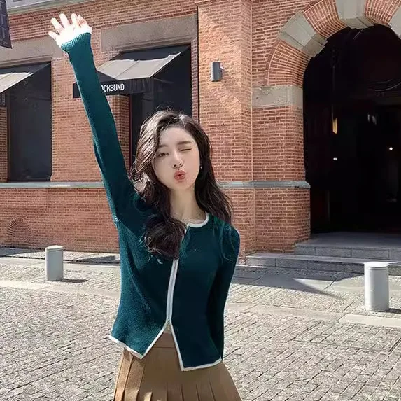 

Europe and the United States new design new double zipper long sleeve knitted fashion bottoming shirt top woman