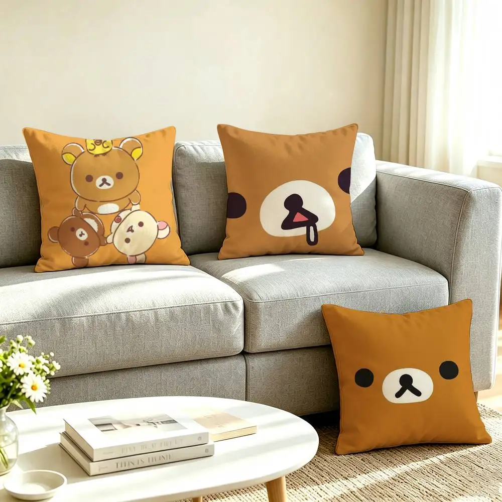 R-Rilakkuma Cute Japanese Kawaii  Pillow Case Square Double-Sided Sofa Cushion Cover Bedroom Bedside Pillow