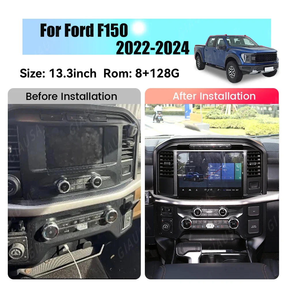 

13.3 inch Car Stereo For F150 2022 2023 2024 Android 13 Touch Screen Auto Unit Wireless CarPlay Car Multimedia Player Radio GPS