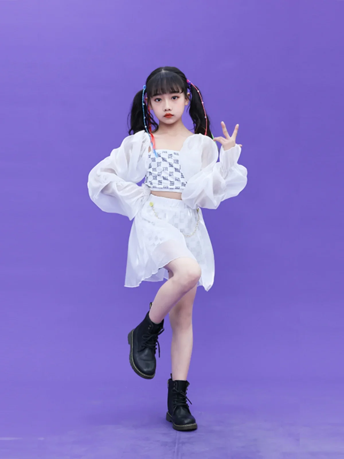 Kids Hip-hop Y2K Jazz Street Modern Dance Costume Girls Stage Modeling Runway Clothes Tide Cool Performance Clothes for Children
