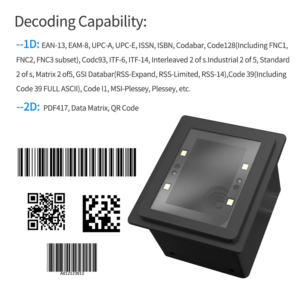 Embedded Barcode Scanner Self-Induction 1D/2D/QR Bar Code Reader Module Scanner USB Scanner Support Command Control