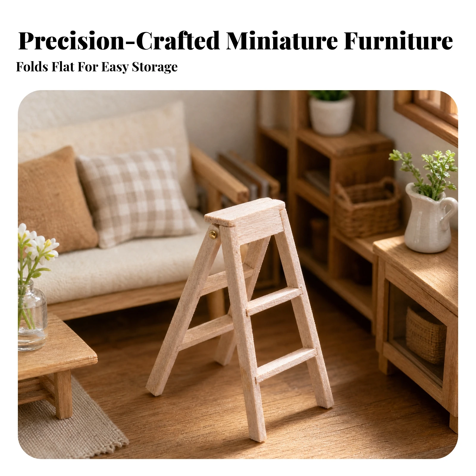 Dollhouse Accessory Paintable Miniature Step Ladder for Diorama Builders