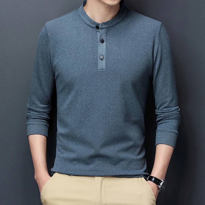 

Fleece Collar T Shirt Men Casual Solid Color Long Sleeve for Autumn High Quality 100% Cotton s s