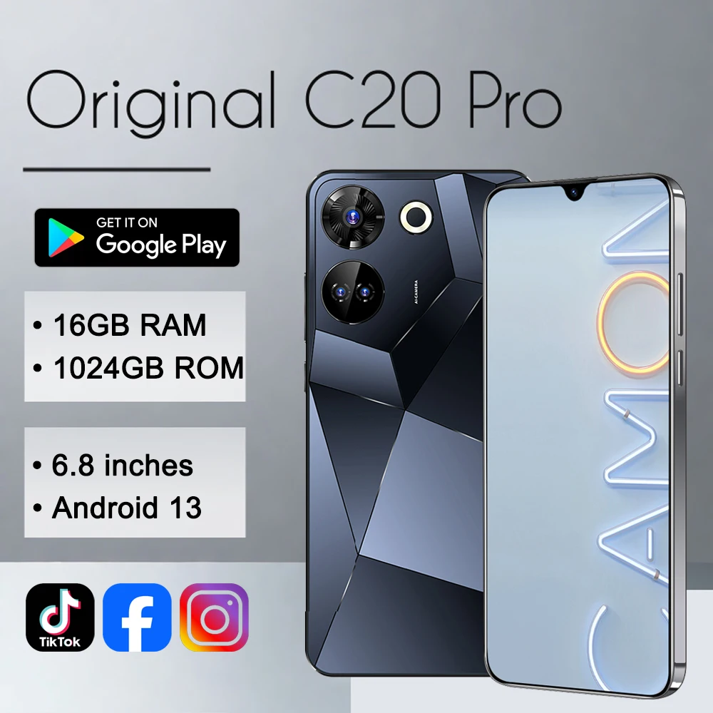 

Original C20 Pro Gaming Phone 6.8'' HD+ Android 13 16GB+1TB 8000mAh Face unlock Fingerprint unlocking Global Edition 5G NFC