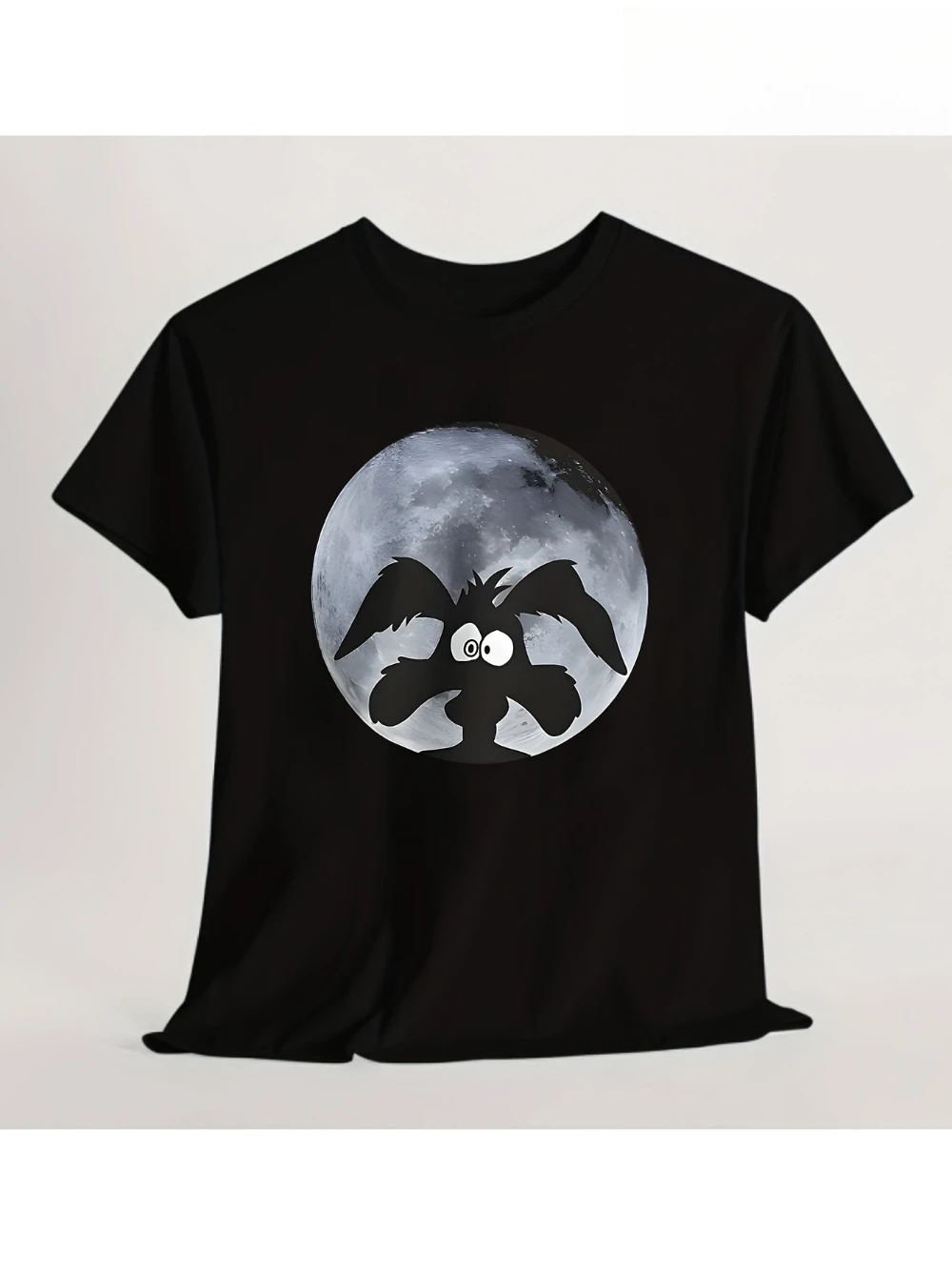 Lustiges T-Shirt mit Aufdruck „Howling Wolf/Coyote Moon Dog“ – Schwarz-weißes T-Shirt im Bohemian-Stil mit Lobo-Muster für Herren