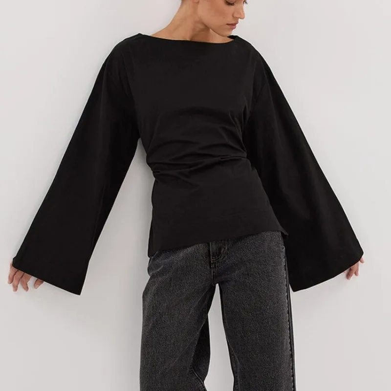 

Tsiisd Women's Fashion T-Shirt Top Waist Cinched Lace-Up Commute Elegant Patchwork Casual Streetwear Pullover Y2k Top Female Tee