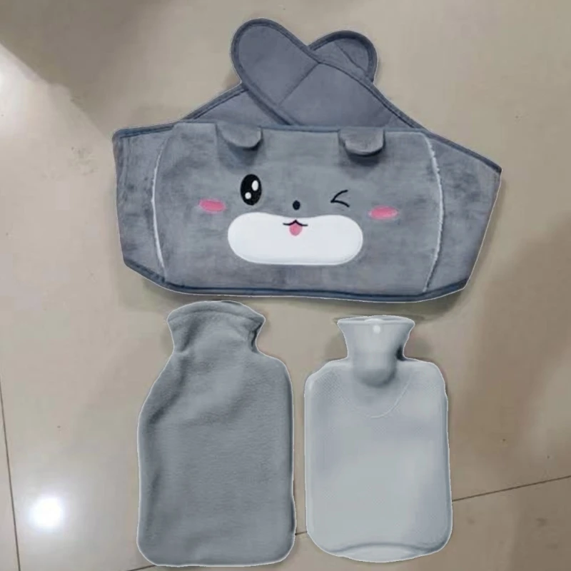 Cartoon Warm Water Pouches Bag Versatiles Water Bottle Set with Adjustable Waist Belt and Plush Cover