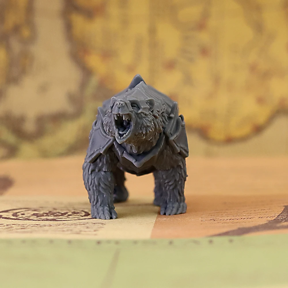 Armored War Bear Miniature Unpainted Resin Figure for Tabletop RPG Wargaming Board Game