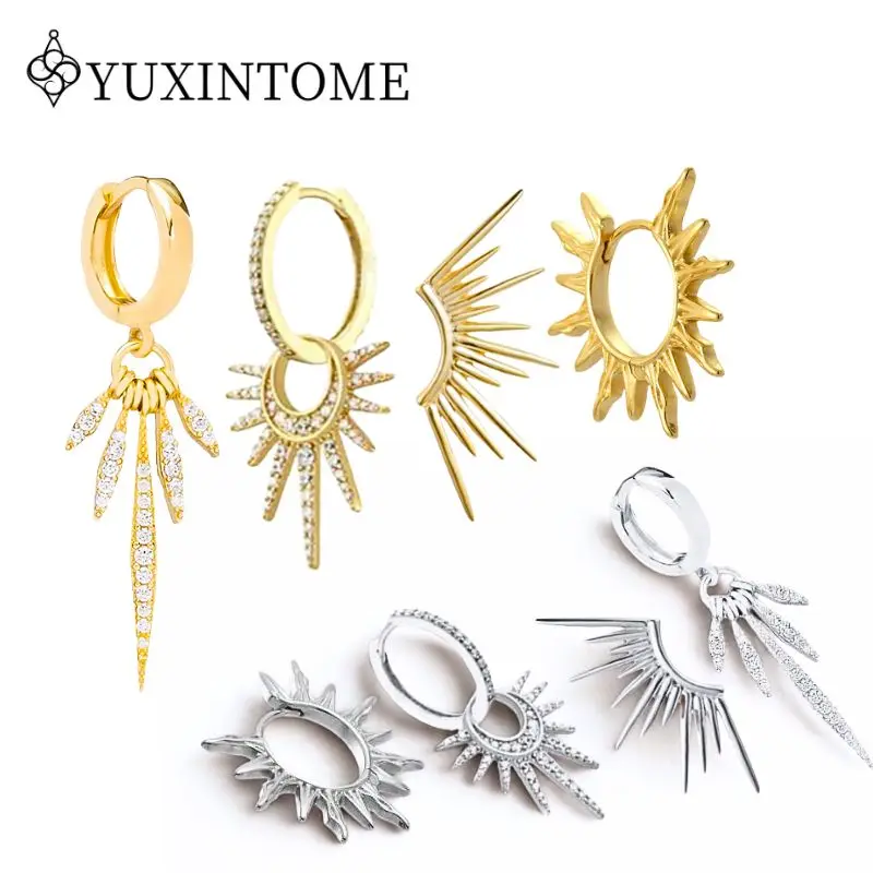 

925 Silver Needle Sun-shaped Earrings Inlaid With Zircon Luxury Crystal Pendant Earrings Fashion High-end Party Jewelry Gifts