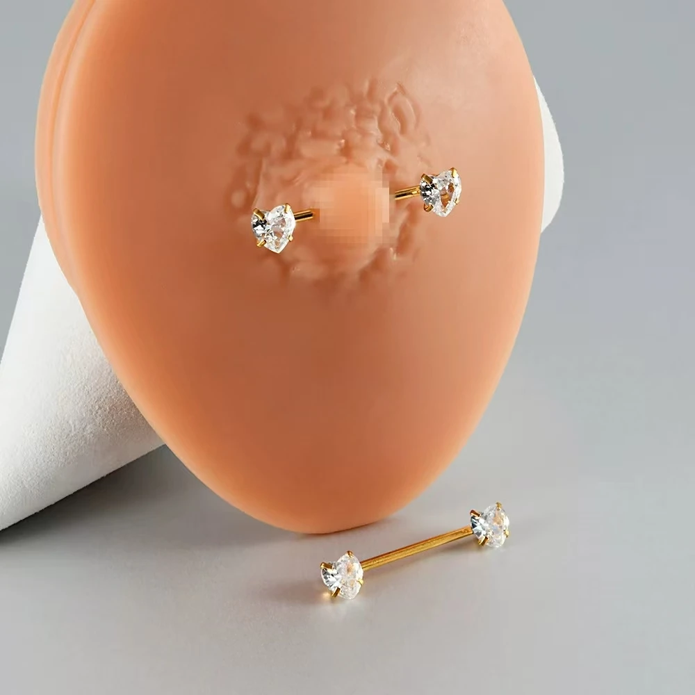 2PCS Heart Nipple Piercing Titanium CZ Crystal Sexy Leaf Nipple Shield Ring Nails Barbell Body Pierced Jewelry Chest Decor 16G