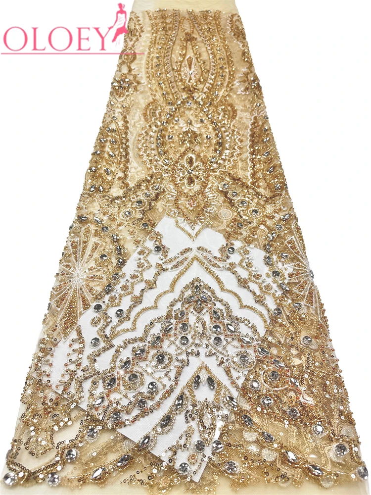 

African High-Quality French Heavy Beaded Tulle Lace Fabric with Sequins And Pearls for Bridal Party Dresses 2026 Style Nigeria