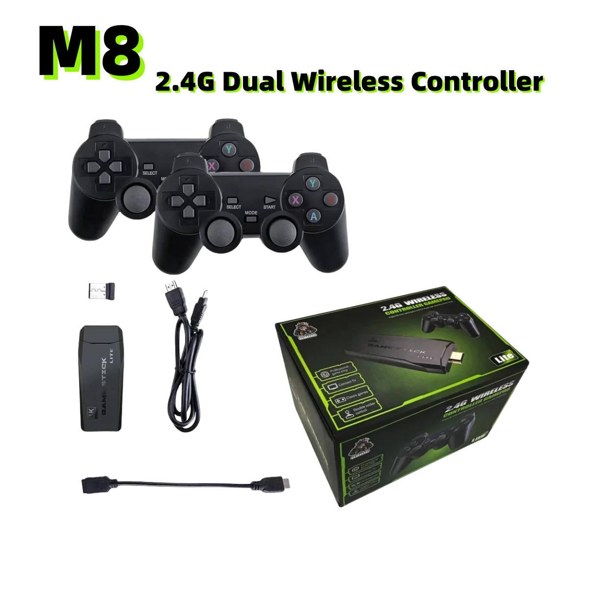 

Video Game Sticks M8 Console 2.4G Dual Wireless Controller Game Stick 4K 20000 games 64GB Retro game For Dropshiopping Xmas Gift