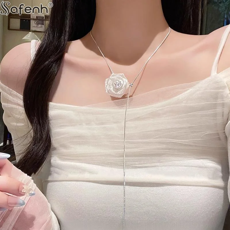 جديد قابل للتعديل شبكة روز زهرة قلادة قلادة قابل للتعديل سلسلة موضة رومانسية الرجعية سلسلة الترقوة للنساء مجوهرات هدية