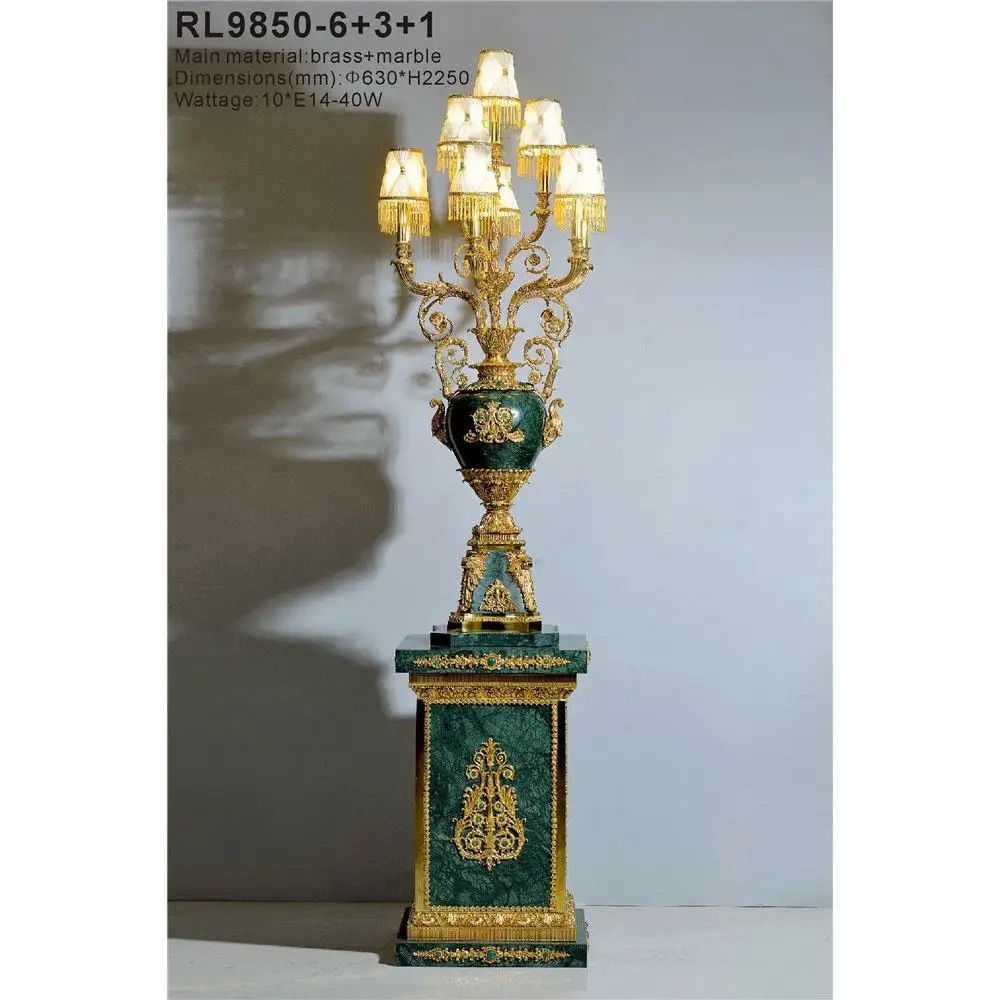 European style big brass green marble floor lamp for villa hotel home living room