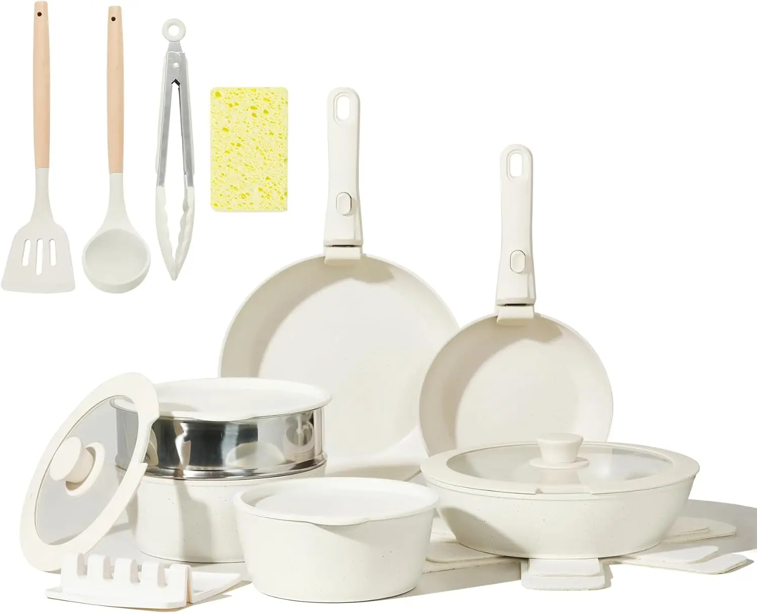 

Nonstick Ceramic Cookware Set 21PCS Detachable Handle Pans Pots Set RV Kitchen Set Removable Handles Oven Safe Induction