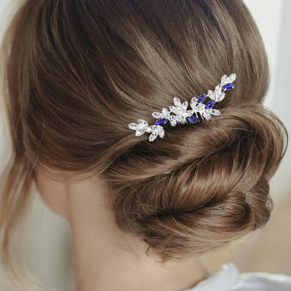 Elegant Blue Rhinestone Bridal Hair Comb Alloy Wedding Side Clip for Brides Bridesmaids Sparkling Wedding Hair Accessory