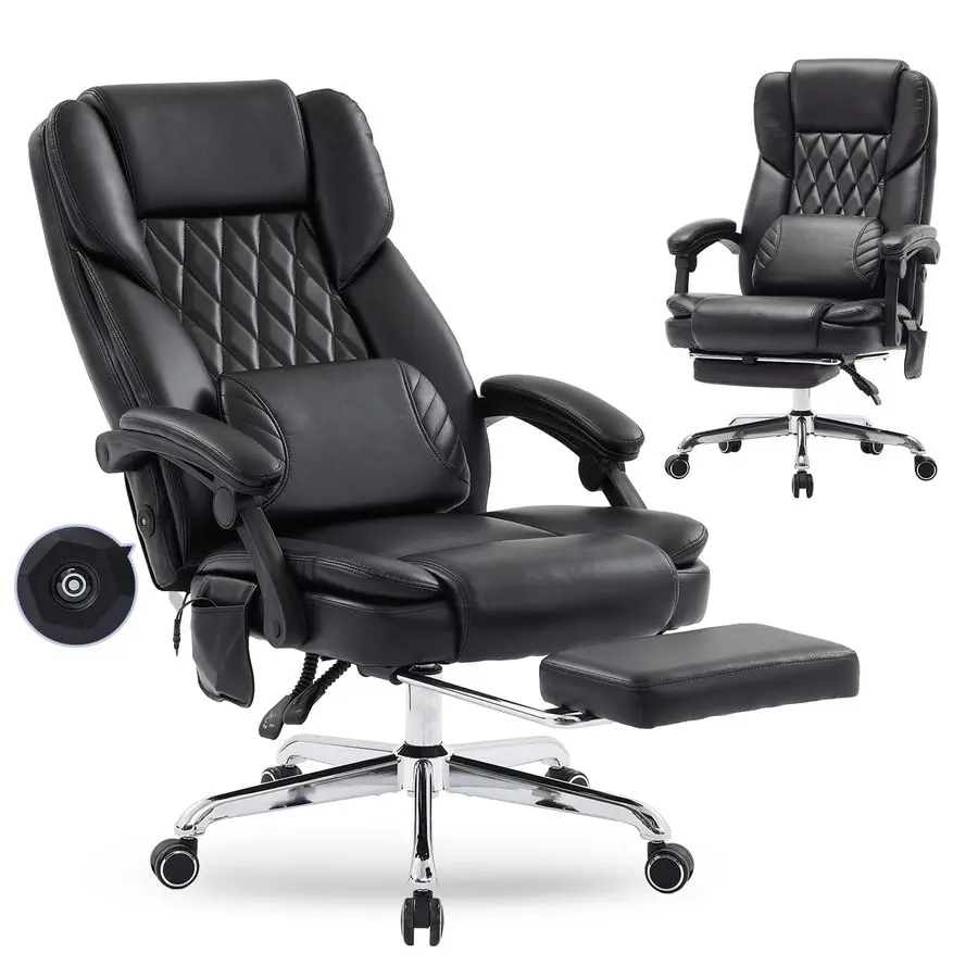

Office Chair with Footrest, High Back Executive Chair, Ergonomic Desk Chair with Removable Pillow, 2 Lumbar Massage Points, Recl