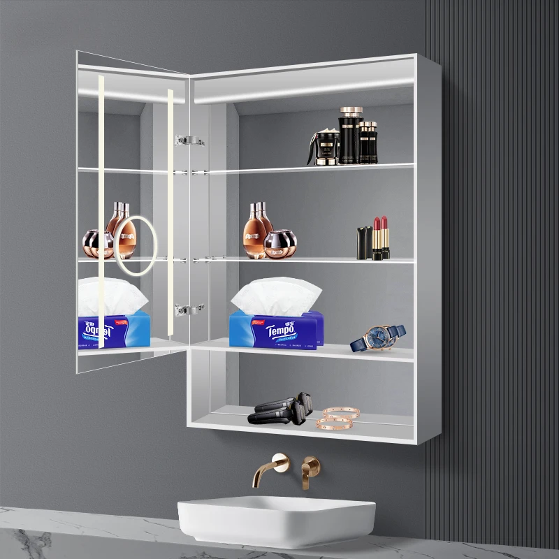 Organizador de cosméticos con espejo, armarios grandes minimalistas montados en la pared, cabeceros de lujo, caja de almacenamiento, dormitorio, baño, largo, moderno, grande