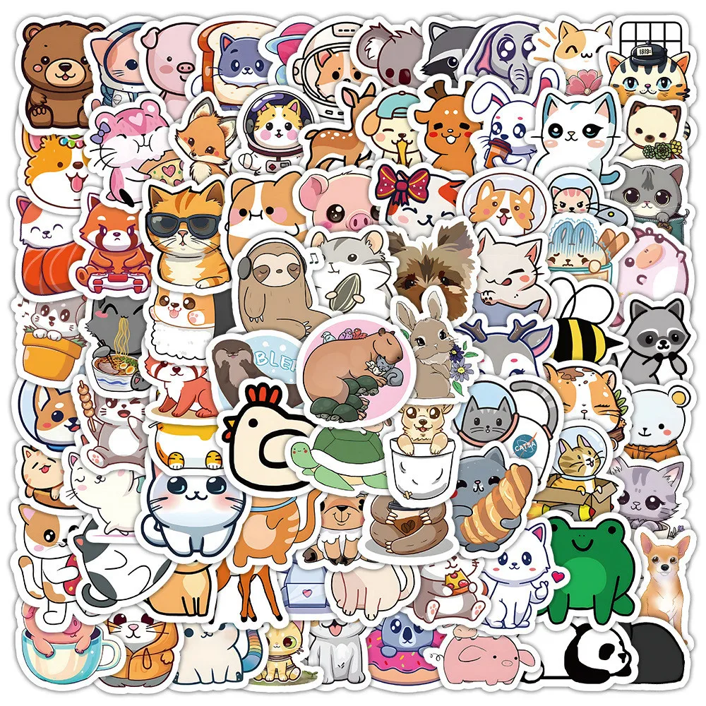 100 قطعة من ملصقات الكتابة على الجدران على شكل حيوانات كرتونية لخوذة الدراجة اليدوية مقلمة الشارات LanLanStickersWorld