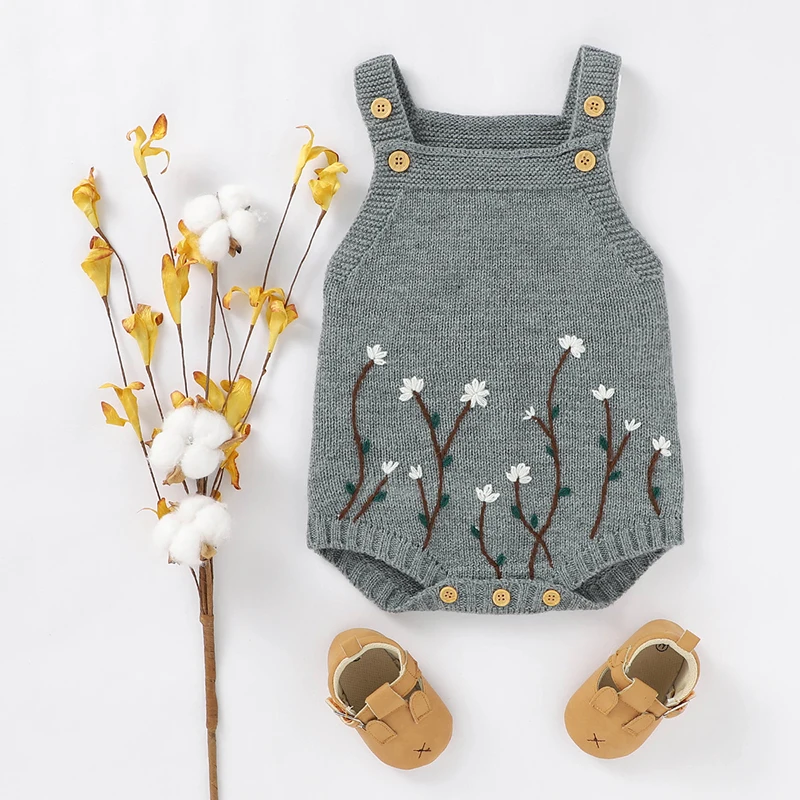 Artisanal Sleeveless Baby Girls Summer Rompers Handmade Embroidery Knitwear Acrylic Infant Bodysuit Newborn Jumpsuit Playsuit