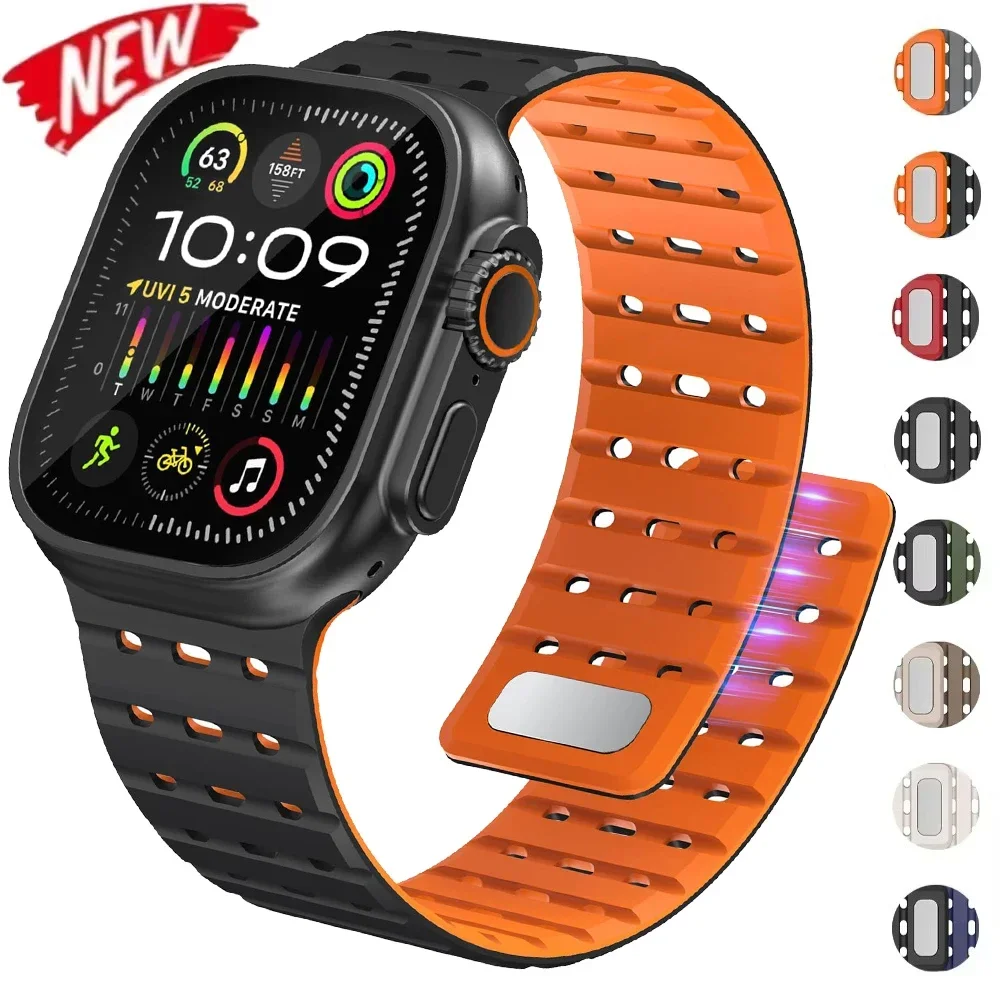 

Silicone magnetic strap for Apple Watch series 38 40 41 42 44 45 49 46 sports breathable wristband iWatch s ultra s-10 9 8 7 6 5