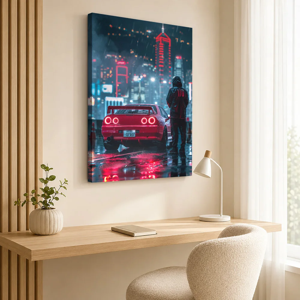 Japanese R34 GT-R Red Sports Car Canvas Painting Posters JDM Style Wall Art With Personalized Photo For Office Ideal Driver Gift