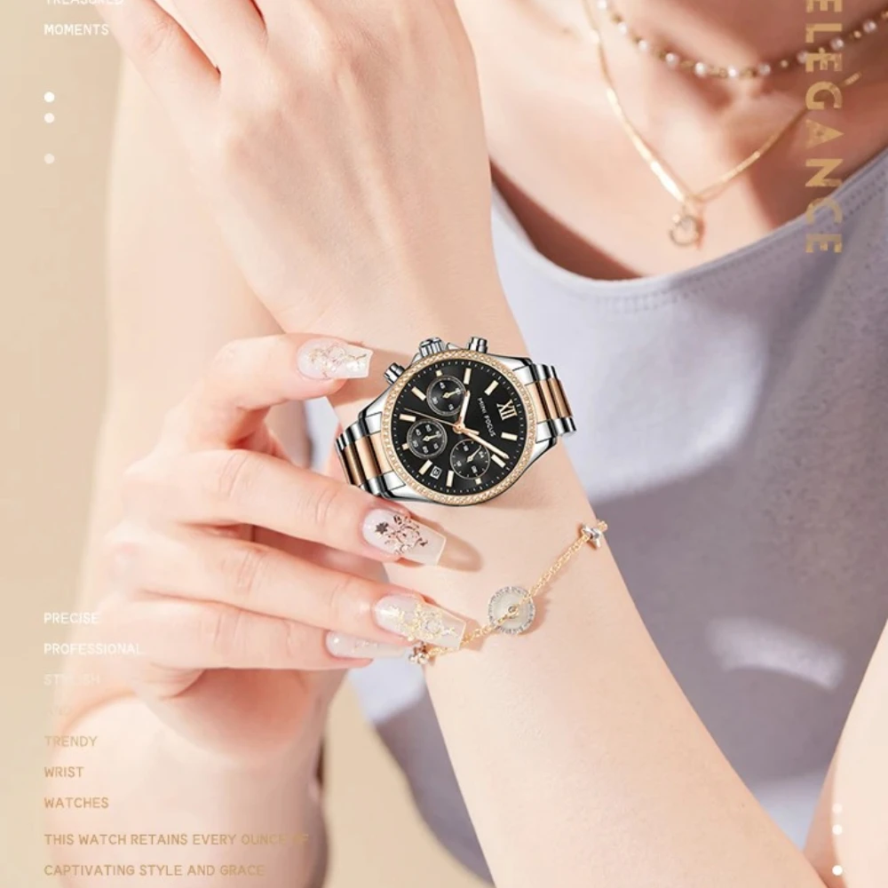 MINI FOCUS 0617L Steel Belt Quartz Women's Watch Waterproof Calendar Luminous Chronograph Watches for Women Relogios Masculino