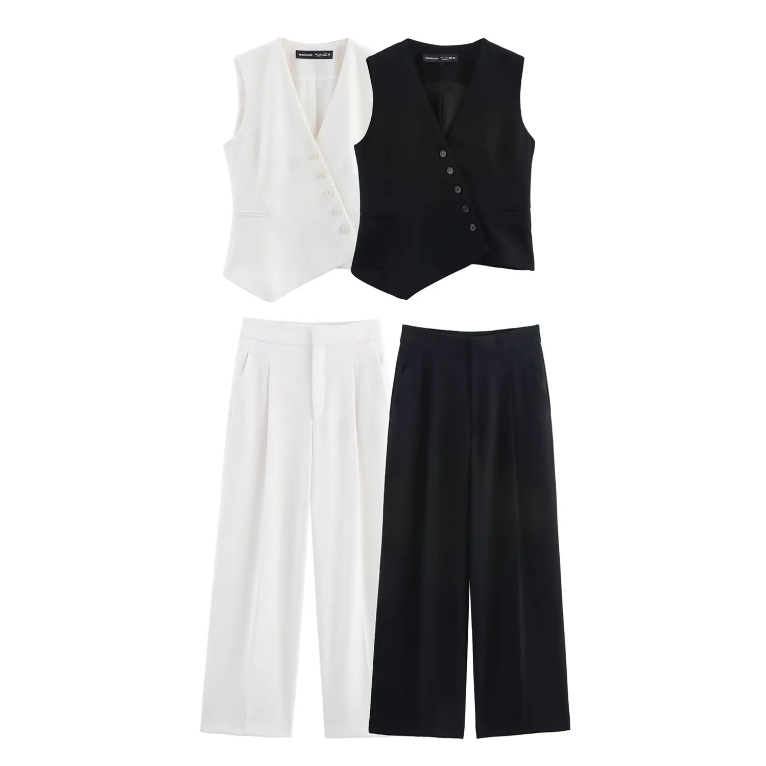 European And American Style Women's Clothing New 2025 Fashion Solid Color Sleeveless Asymmetrical Vest Pants Set