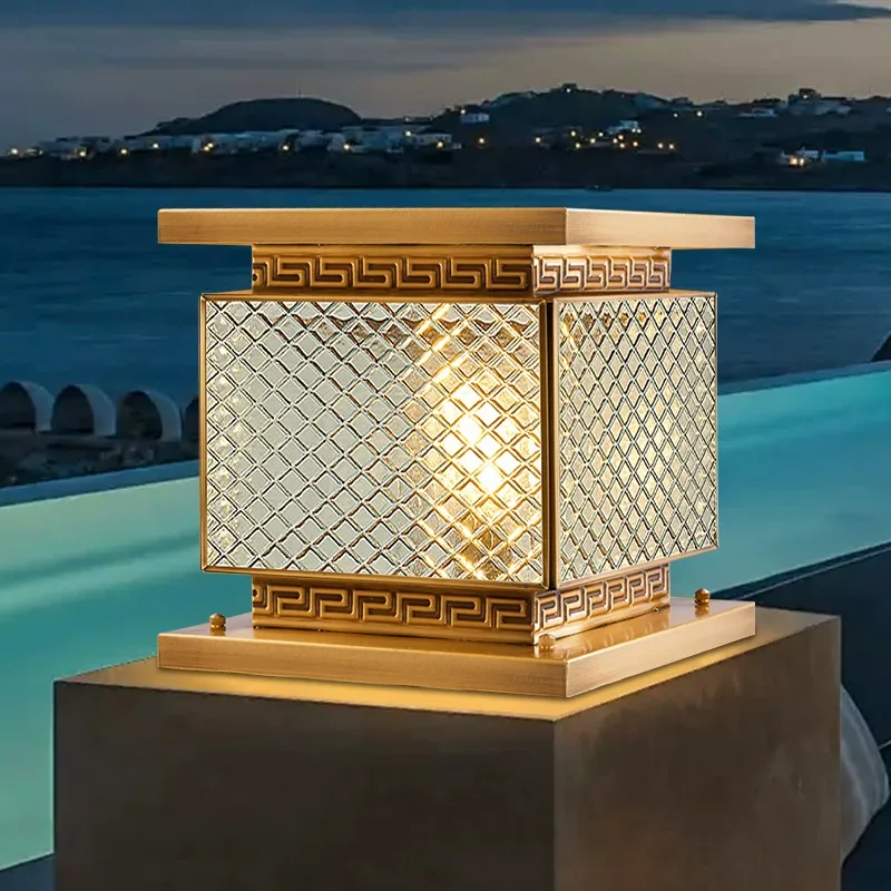 New all-copper stigma lamp power gate pillar lamp courtyard villa outdoor pure copper waterproof solar wall lamp
