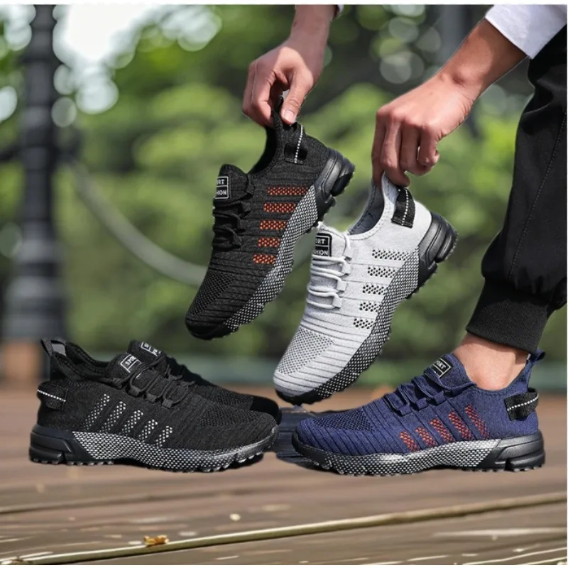 

New Trendy Men's Sports Sneakers Lightweight Flexible Classic Fashion Running Shoes Breathable Knitted Upper Athletic Footwear