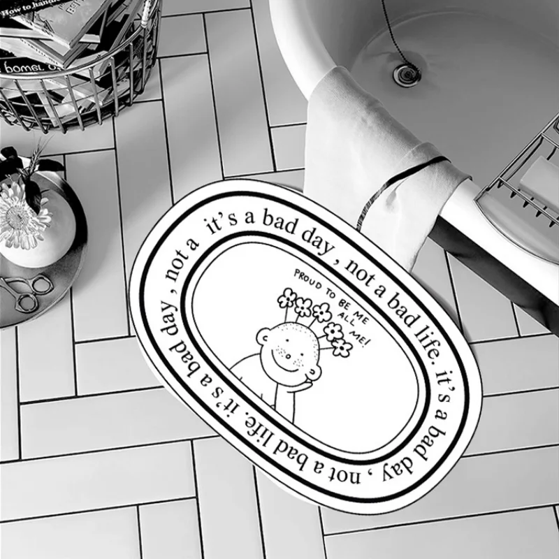 VIKAMA Bad Day Not Bad Life Quote Cartoon Black White Oval Humor Art Flannel Door Mat Non Slip Entryway Bedroom Living Room Home