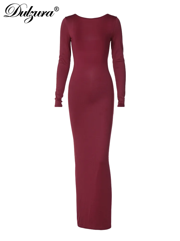 Dulzura Solid Backless increspato 2023 autunno inverno Maxi vestito da donna abbigliamento Sexy elegante Body-Shaping festa di sera di compleanno