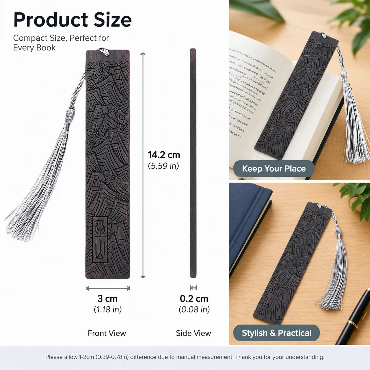 1/2pcs ebony Canghai Wushan wooden bookmark set, with tassel pendant, national literary reading label, reading stationery