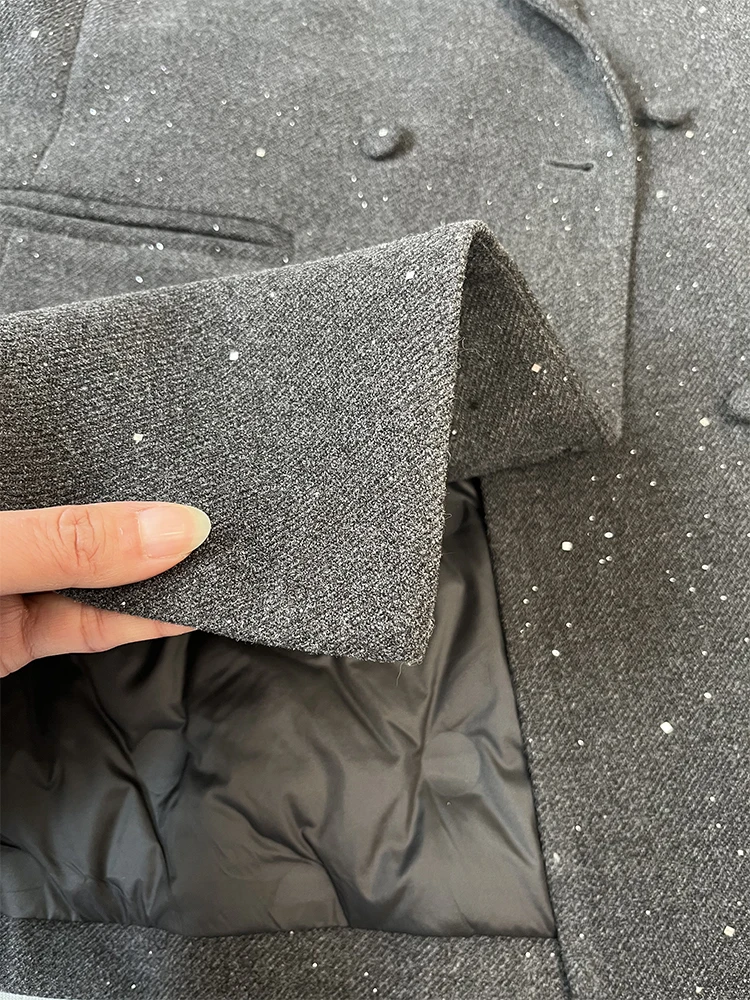 겨울 여성용 다운 수트 재킷 단색 라펠 패션 두꺼운 코트 신상 더블 브레스티드 루즈 출퇴근용 상의