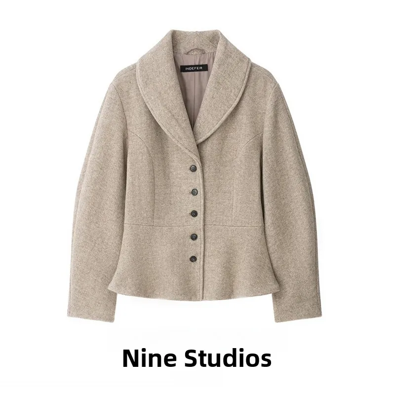 NINE ZAR Women's Short Skirt Style Jacket Coat Turn-down Collar Slim Fit Nine-point Waist-cinching Short Outerwear 6318298