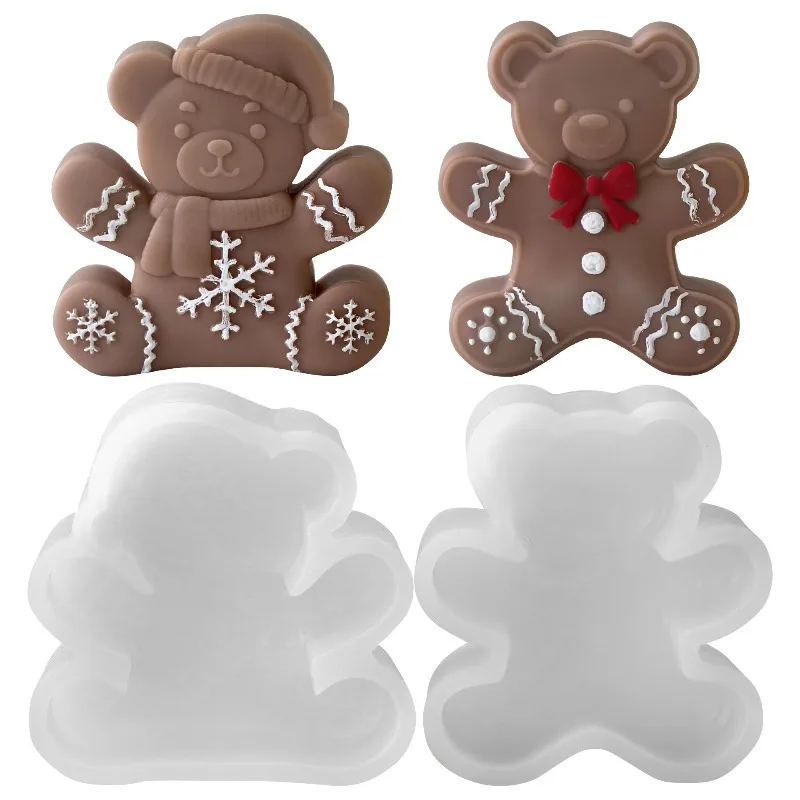 Weihnachten Schal Hut Bär Silikon Kerze Form 3D Tier Bär Handwerk Harz Gips Seife Form Weihnachten Geschenk Festival Liefert