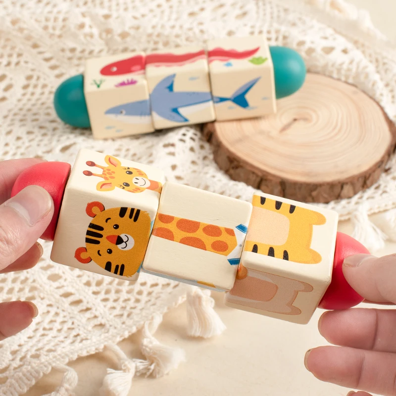 

3D Wooden Rotating Puzzle Jigsaw Color Animal Early Education Building Block Toy for Kids Grasp Development Gift