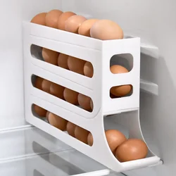 Soporte de estante de almacenamiento de huevos de desplazamiento automático, organizador de refrigerador, cesta de huevos, contenedores de alimentos, soporte de caja de huevos de cocina