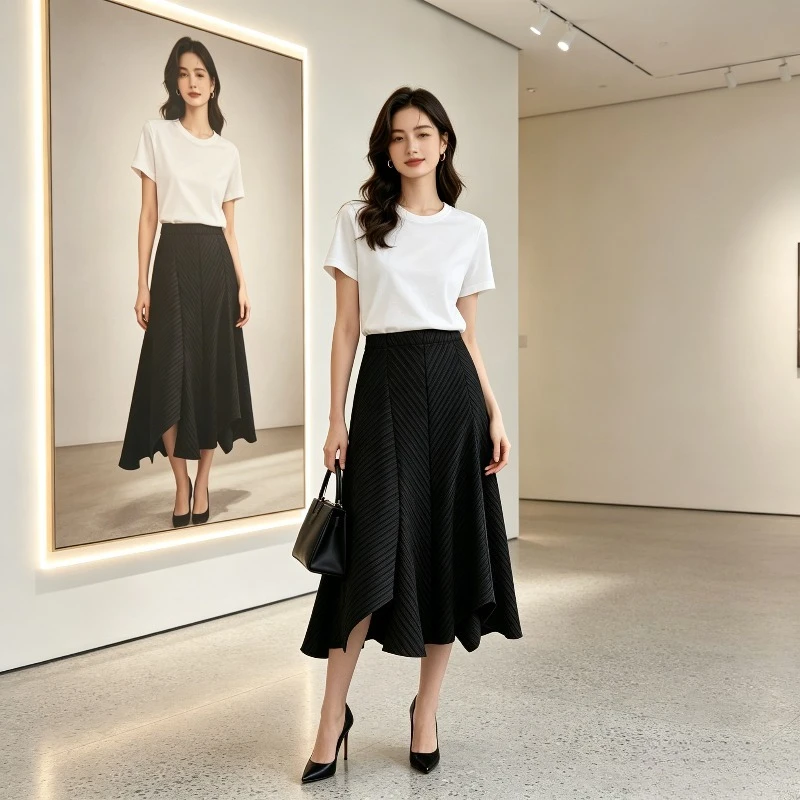 

Miyake Pleated 2026 High-End Pleated Skirt for Women High Waist Slimming Irregular Draped Elegant Commuter Mid-Length Skirt