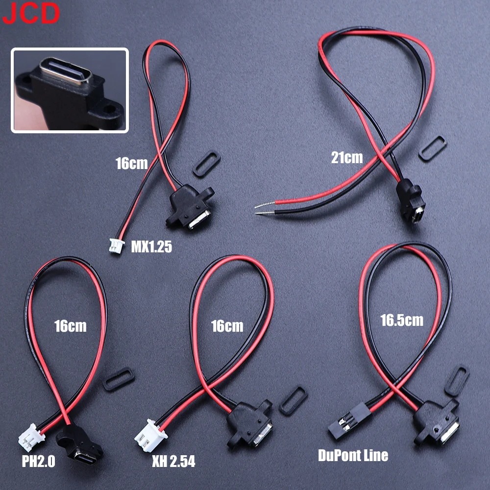 

JCD 5pcs Waterproof USB Type C Connector Charging Interface Female Socket With Welding Wire DuPont MX1.25 PH2.0 XH2.54 Port