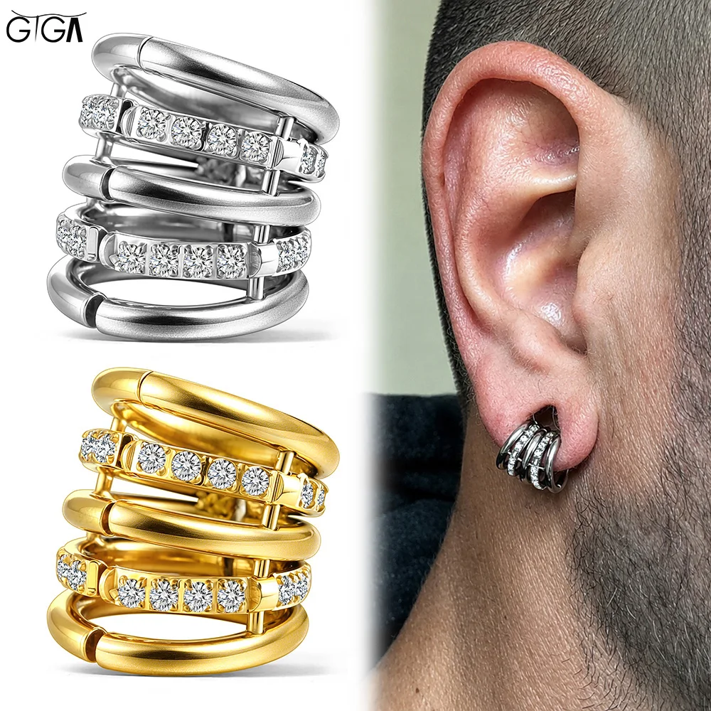 Giga 1/2Pcs 10mm Stacker Rings Stainless Steel CZ Gauges Plugs Tunnels Stretcher Earring Clip on Cartilage Piercing Body Jewelry
