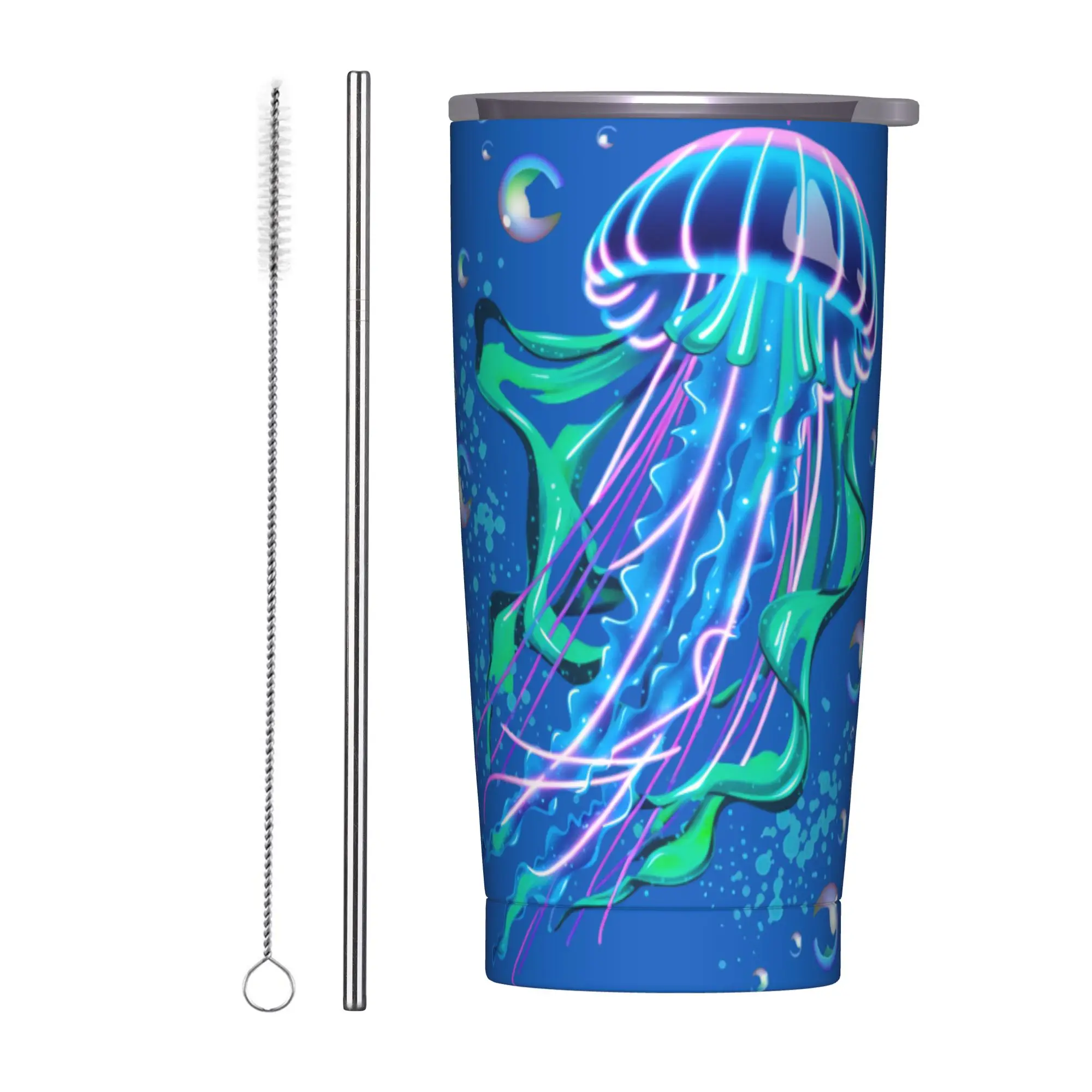 Aero Jellyfish Fiber Optic Art  Tumbler Vacuum Insulated Frutiger Aero Coffee Cups Stainless Steel Car Mugs Hot Cold Drink, 20oz