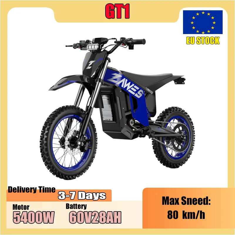 ZAWAS GT1 Moto Elettrica 5400W Doppio Motore 60V28AH Freni Idraulici Moto Elettrica Pneumatici 14-IN+12-IN Moto Elettrica Fuoristrada