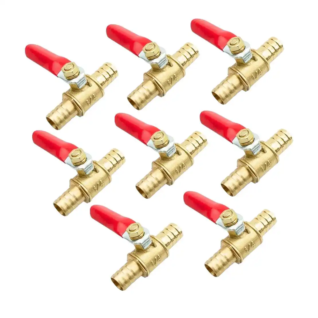 8pcs 8mm Motorcycle Hose Brass Barbed Inline Shut Off Ball Valve Water Air Gas Fuel Tap Universal