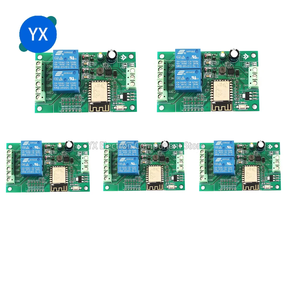 

5pcs ESP8266WIFI Dual Channel Relay Module ESP-12F Development Board Secondary Development Network Wireless 5V/8-80V