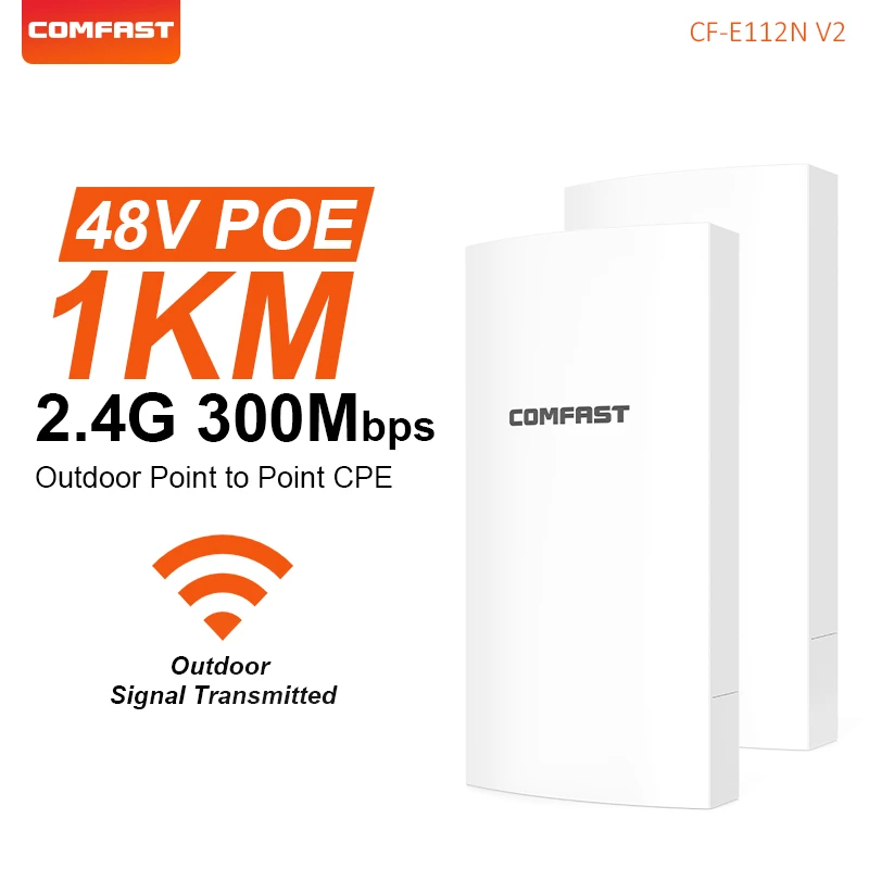 COMFAST 300Mbps Outdoor CPE 2.4GHz 1KM Wifi Extenders Outdoor Long Range 48V 0.32A POE Set Of 2 IP65  9dBi WI-FI Antennas