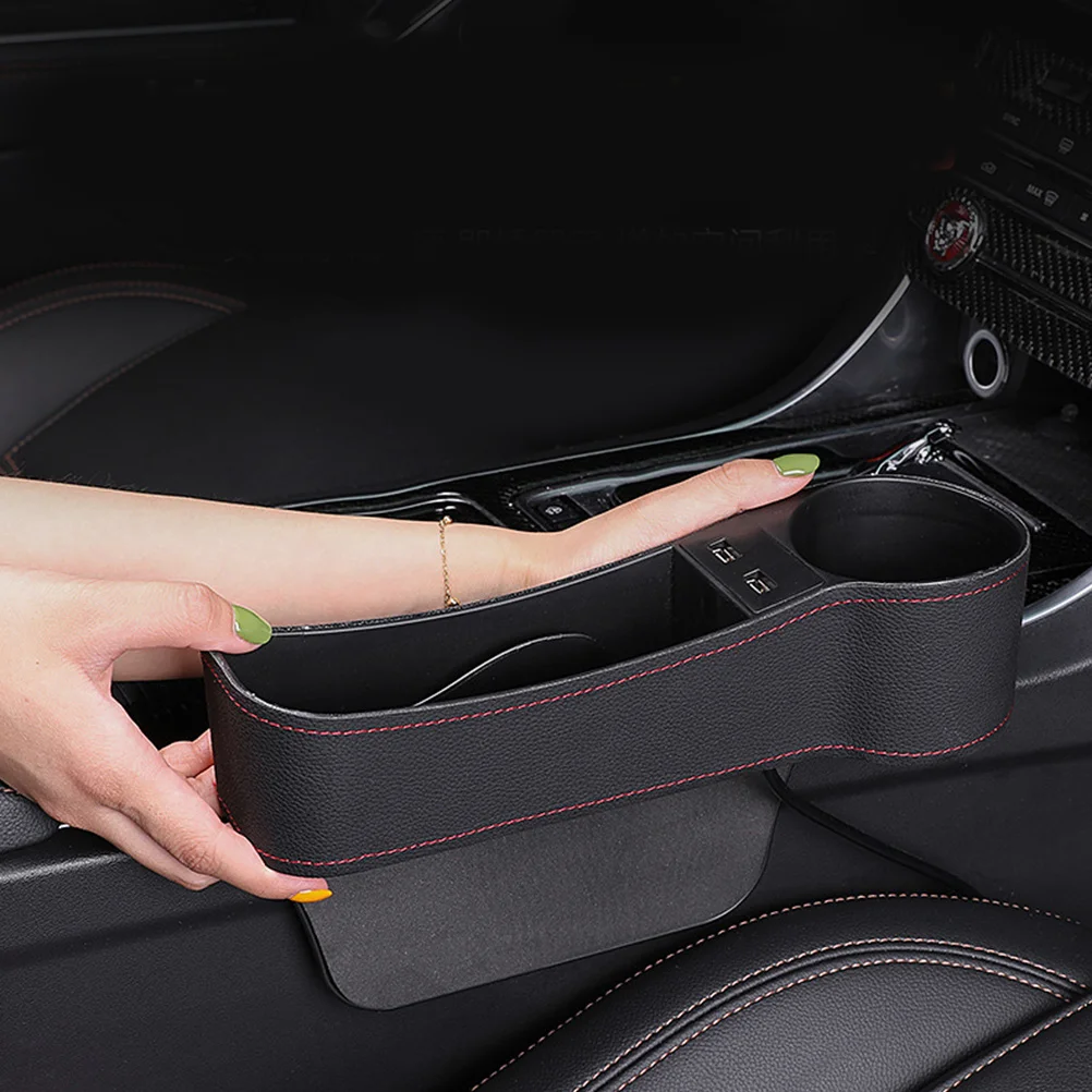 

Professional Car Seat Gap Storage Organizer Black Dual USB Filler Case for Extra Space with Wallet Parking Tickets