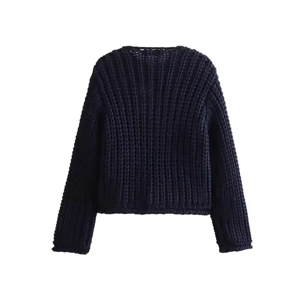 Autumn and Winter New Cardigan for Women Knitted Button O-Neck Long Sleeves  Coat Pockets Solid Casual Female Sweater Outerwear