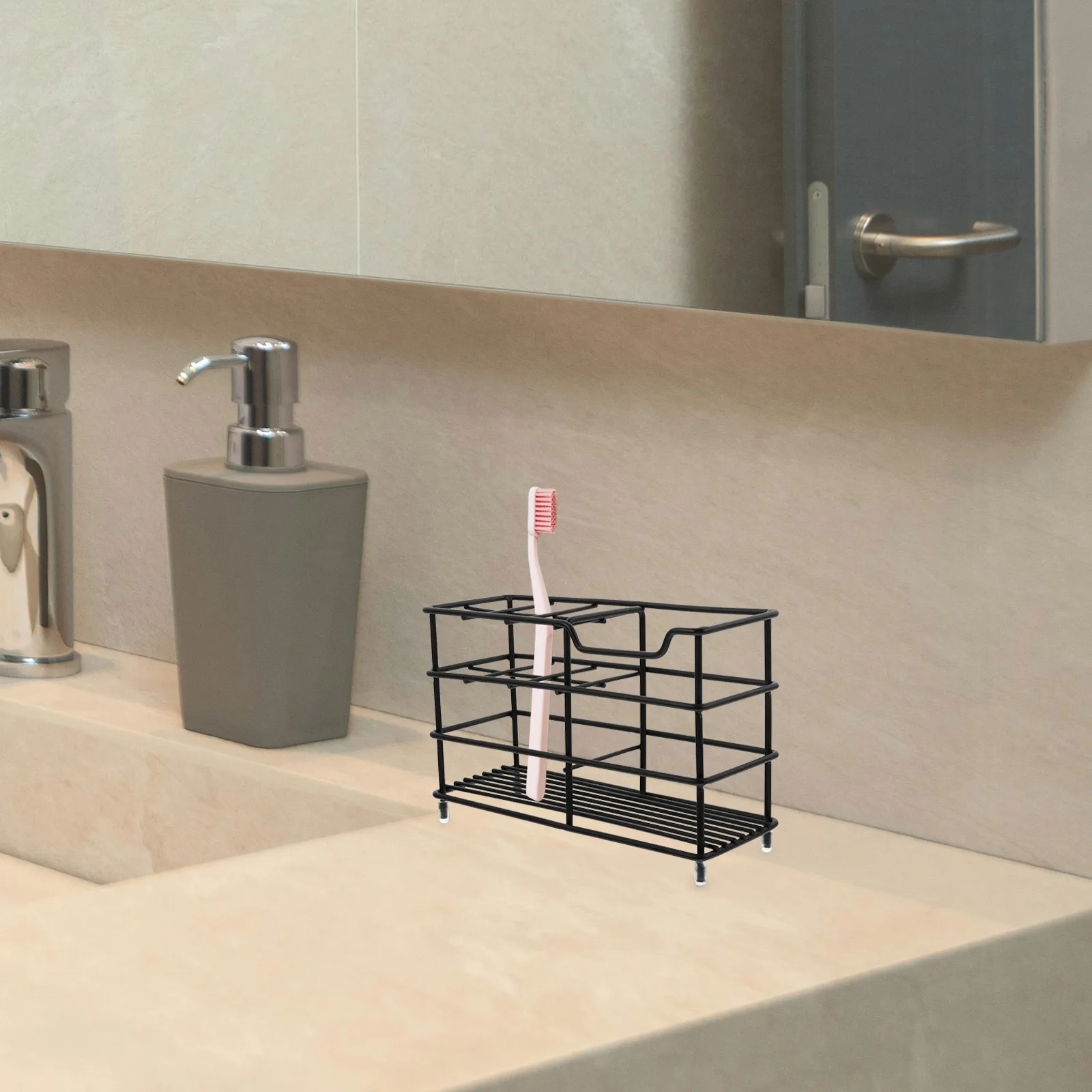 

6 Grids Stainless Steel Toothbrush Holder Bathroom Organizer For Sink Countertop Toothpaste Hairbrush Storage Rack Modern