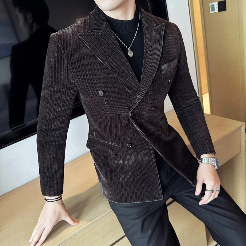 Brand Clothing Men\'s Corduroy Suit Jackets/Male Slim Fit Fashion High Quality Tuxedo/Man Spring Autumn Blazers Office Dress